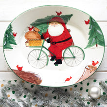 Load image into Gallery viewer, Vietri Old St. Nick Large Oval Platter with Bicycle

