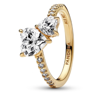 PANDORA 14k Gold-Plated Double Heart Sparkling Ring