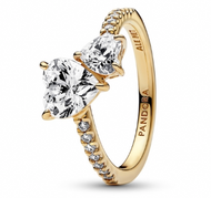 PANDORA 14k Gold-Plated Double Heart Sparkling Ring