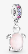 PANDORA Silver Turtle w/ Pink Murano Dangle Charm