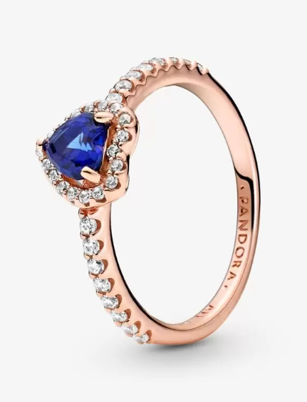 PANDORA Sparkling Blue Elevated Heart Ring - Rose Gold