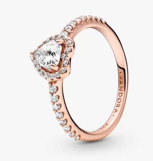 PANDORA Sparkling Elevated Heart Ring - Rose Gold w/ Clear CZ