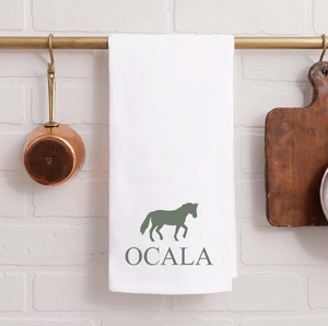 Custom White Canvas Towel - OCALA with Horse Motif