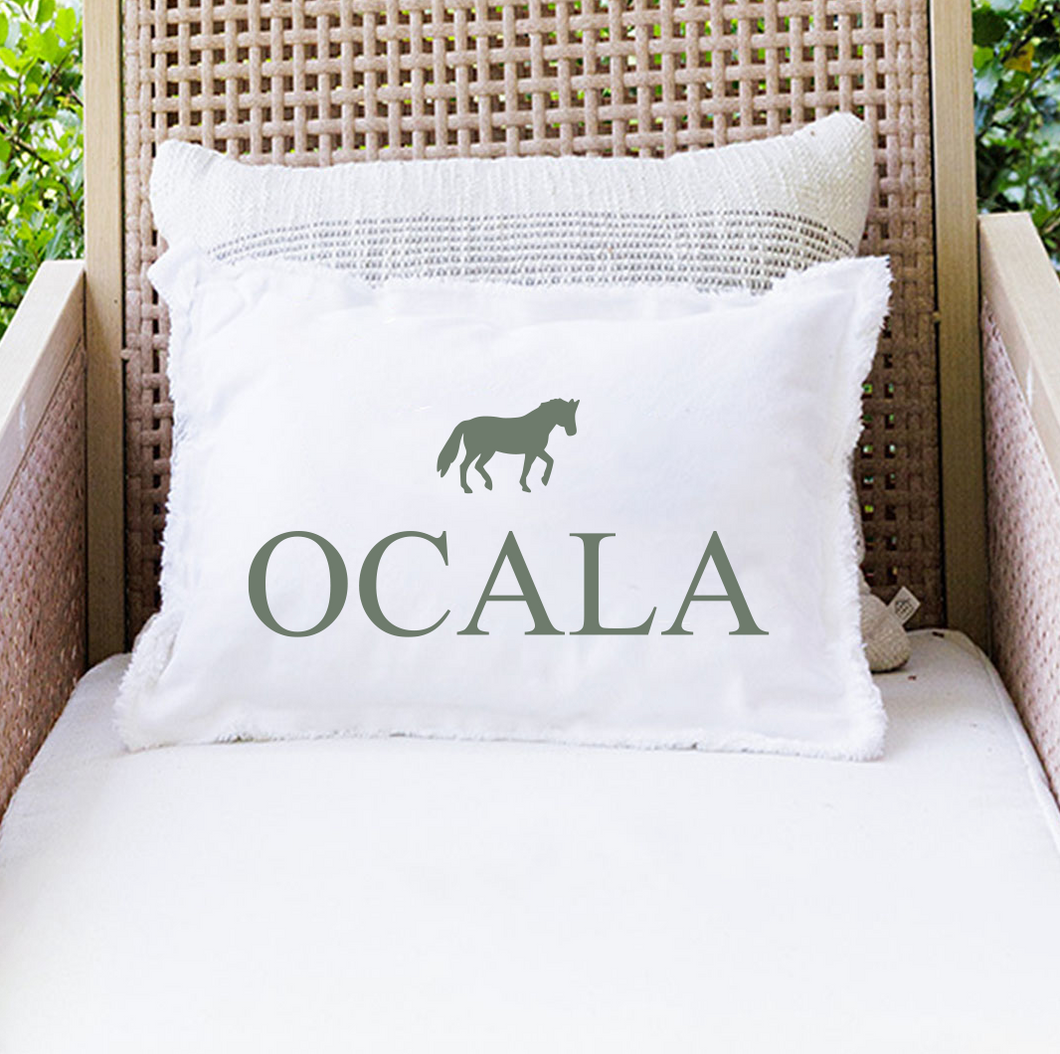 Custom White Canvas Small Rectangular Pillow - OCALA with Horse Motif