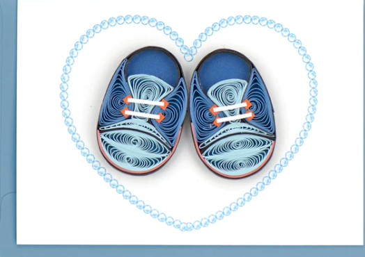 Baby Booties Gift Enclosure Quilling Card - Blue