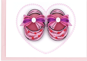 Baby Booties Gift Enclosure Quilling Card - Pink