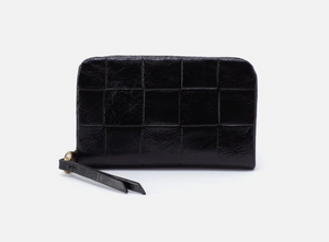 Eliza Small Zip Around Card Case - Weave Deboss Leather - Black