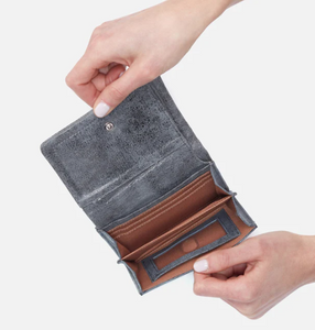 HOBO Lumen Medium Bifold Compact Wallet - Metallic Leather - Grey
