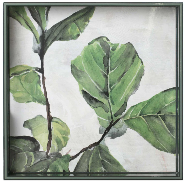 Fiddle Fig 15 Inch Square Lacquer Art Serving Tray