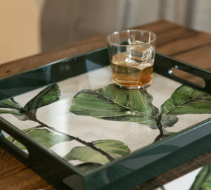 Fiddle Fig 15 Inch Square Lacquer Art Serving Tray