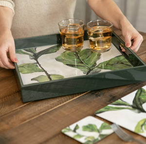 Fiddle Fig 15 Inch Square Lacquer Art Serving Tray