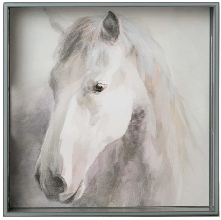 White Horse 15 Inch Square Lacquer Art Serving Tray