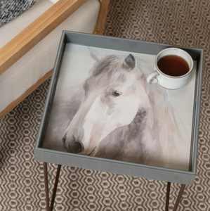 White Horse 15 Inch Square Lacquer Art Serving Tray
