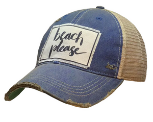 Beach Please Royal Blue Distressed Trucker Hat