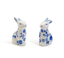 Load image into Gallery viewer, Blue &amp; White Bunny Salt &amp; Pepper Shaker Set
