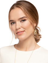 Load image into Gallery viewer, Palm Earrings Gold Aqua Pearlescent
