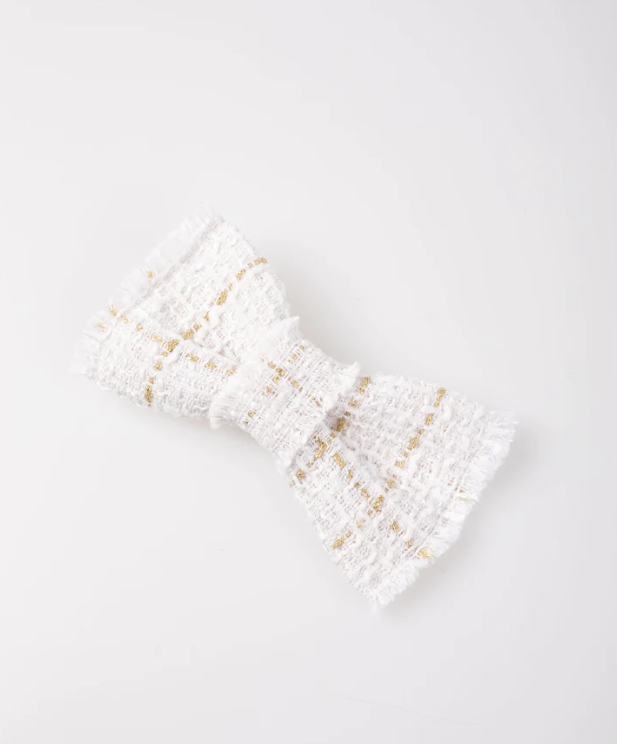 Royal Tweed Bow Clip - White
