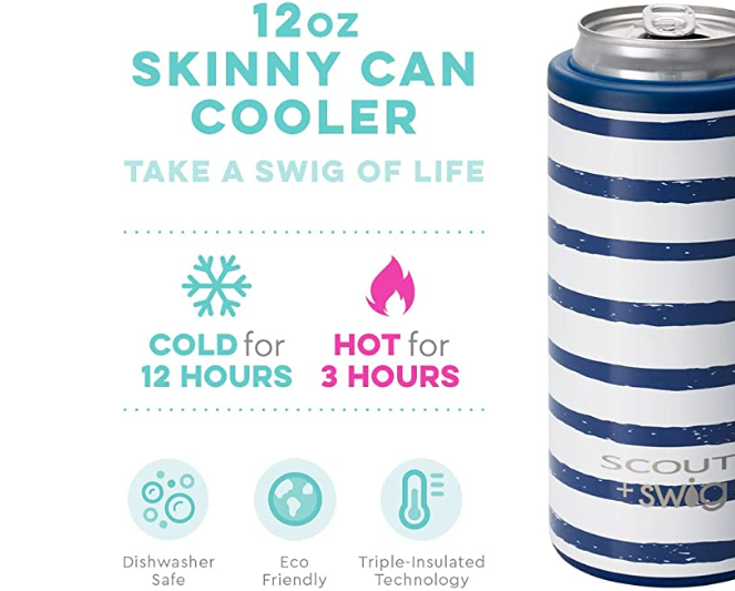 SWIG Life - 12oz Stainless Steel Insulated Skinny Can Cooler - Matte Navy