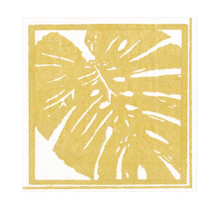 Caspari Palm Leaves Paper Cocktail Napkins in Gold - 20 Per Package