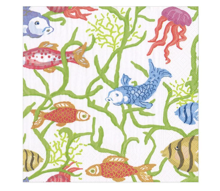 Tropical Reef White Paper Luncheon Napkins - 20 Per Package