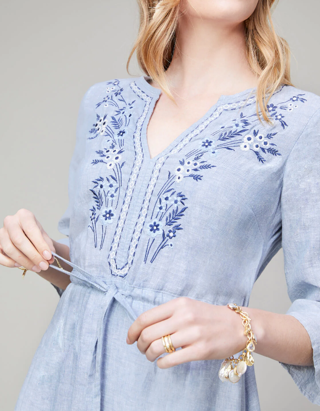 Kayce Embroidered Dress Peeples Song Palm Embroidery