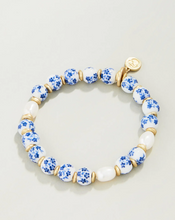 Load image into Gallery viewer, Ceramic Bead Stretch Bracelet 8mm Blue Flowers
