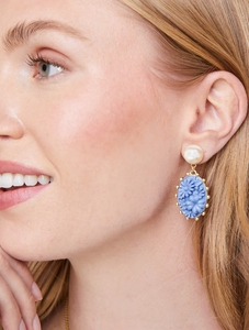 Floral Cabochon Earrings Blue