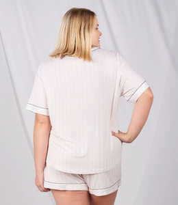 Lucy Short Sleeve Button-Up Top - Pink Stripe