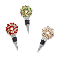 Load image into Gallery viewer, Holiday Wreath Jeweled Bottle Stopper
