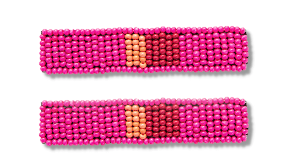 Hot Pink Red And Coral Beaded Hair Clip