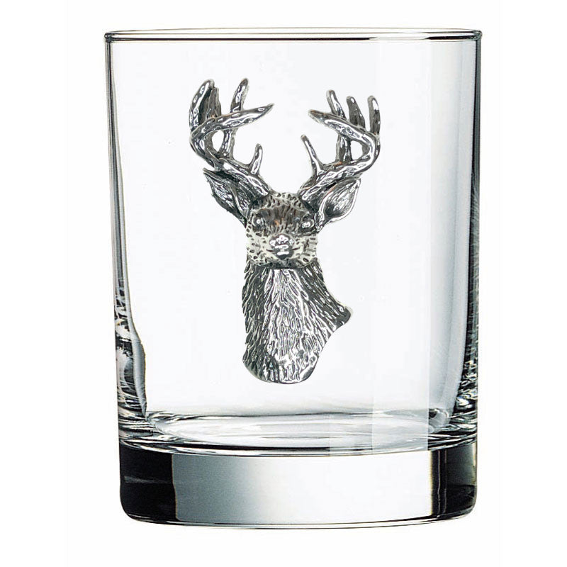 Silver Deer Buck Jeweled Double Old Fashioned