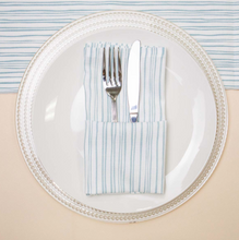 Load image into Gallery viewer, Stripe Napkin - White &amp; Light Blue on plate

