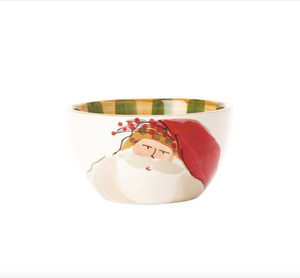 bowl painted with Santa in a hat with animal print trim