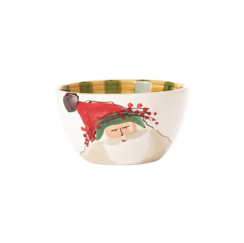 bowl painted with Santa in a hat with green trim