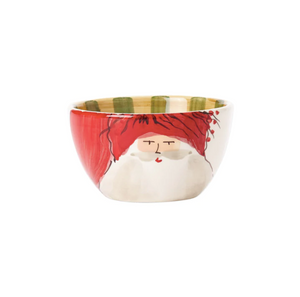 bowl painted with Santa in a hat with red trim