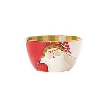 Load image into Gallery viewer, bowl painted with Santa in a hat with green stripe  trim

