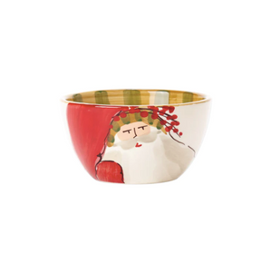 bowl painted with Santa in a hat with green stripe  trim