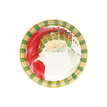 Load image into Gallery viewer, Vietri Old St. Nick Round Salad Plate with Santa wearing a hat with green stripe trim

