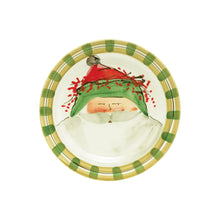 Load image into Gallery viewer, Vietri Old St. Nick Round Salad Plate with Santa wearing a hat with green trim
