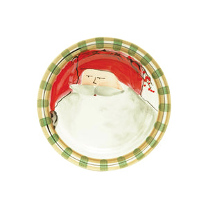 Vietri Old St. Nick Round Salad Plate with Santa wearing a hat with red trim
