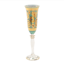 Load image into Gallery viewer, Champagne Glass with Aqua and gold design
