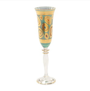Champagne Glass with Aqua and gold design