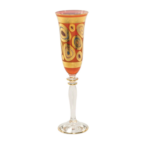 Champagne Glass with orange and gold design
