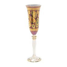 Load image into Gallery viewer, Champagne Glass with purple and gold design
