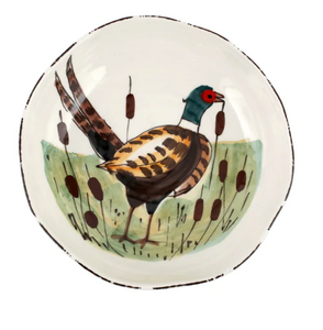 large shallow bowl painted with a  Pheasant
