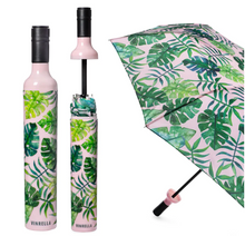 Load image into Gallery viewer, Vinrella Tropical Paradise Bottle Umbrella three views open umbrella, open bottle, closed bottle
