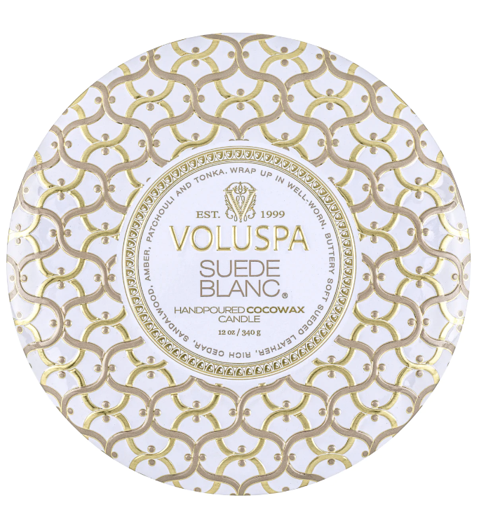 Voluspa Suede Blanc 3 Wick Tin Candle - 12 oz. – AGAPANTHUS