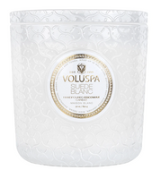 Voluspa Suede Blanc Luxe Candle white class jar