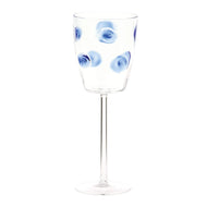 Clear glass with blue floral patterns on a white background