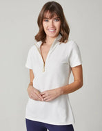 Spartina 449 Short Sleeve Serena Half-Zip Top - Pearl White - FINAL SALE